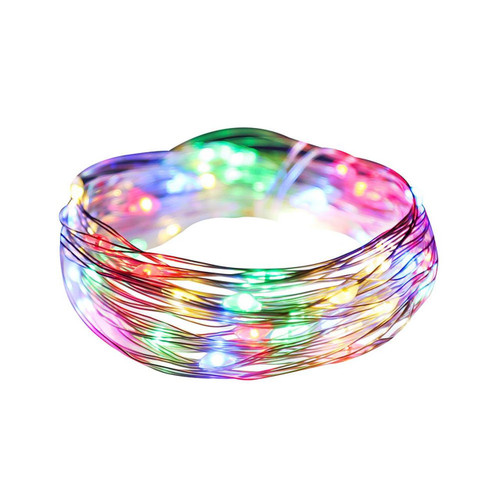 16.4' Battery Operated 50L Multifunction Multicolor Fairy LED Silver Wire Light Set + Remote In PDQ