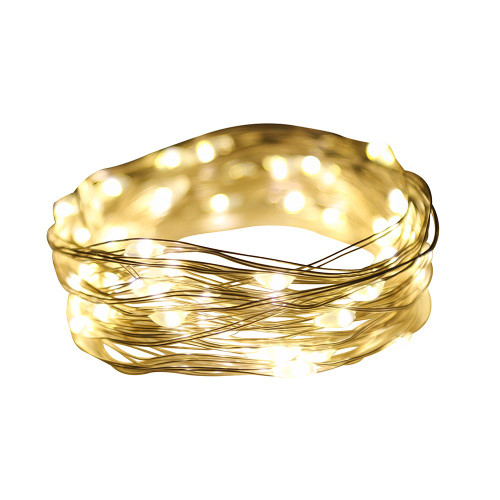 16.4' Battery Operated 50L Multifunction Warm White Fairy LED Silver Wire Light Set + Remote In PDQ