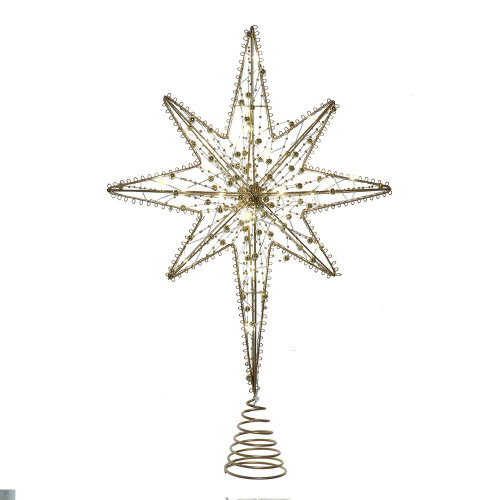 11.8“ Battery Operated Warm White LED Gold Metal Star Treetop