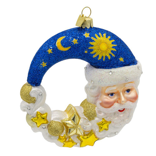 Bellissimo Glass Moon Santa Ornament