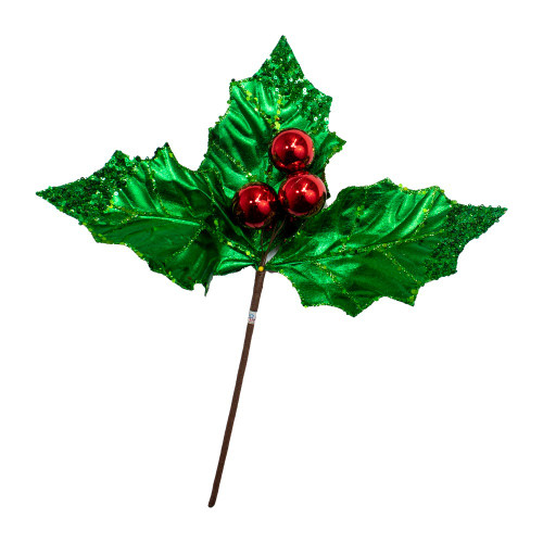 Green Holly Leaf With Red Berry Pick