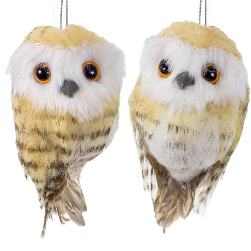 Brown Owl With Stripes Hanging Owl Ornaments, 2 Assorted