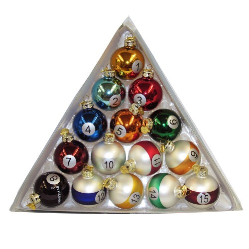 40MM Pool Ball Glass Ornaments, 15-Piece Box Set