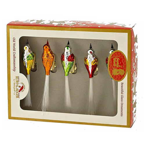 Early Years Glass Bird Clip-On Ornaments, 5-Piece Box