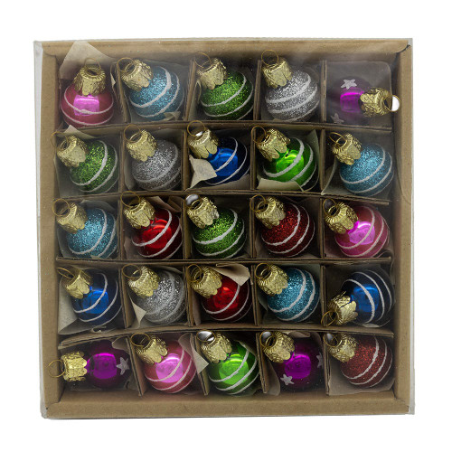 Miniature Decorated Glass Ball Ornaments, 25-Piece Box