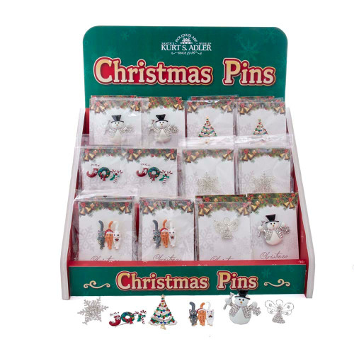Christmas Pins With Display, 6 Assorted