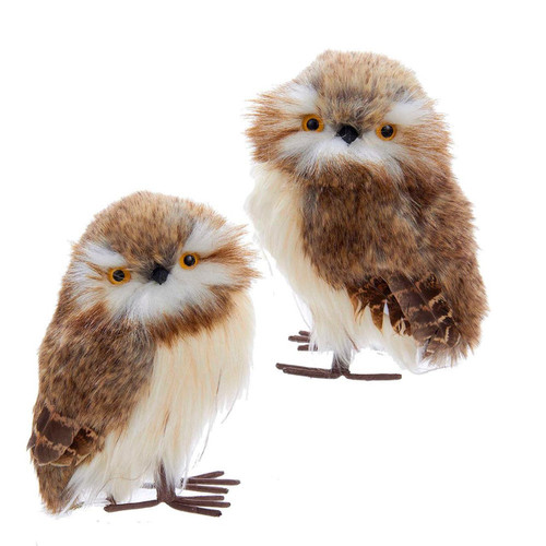 Plush Brown Owl Ornaments, 2 Assorted
