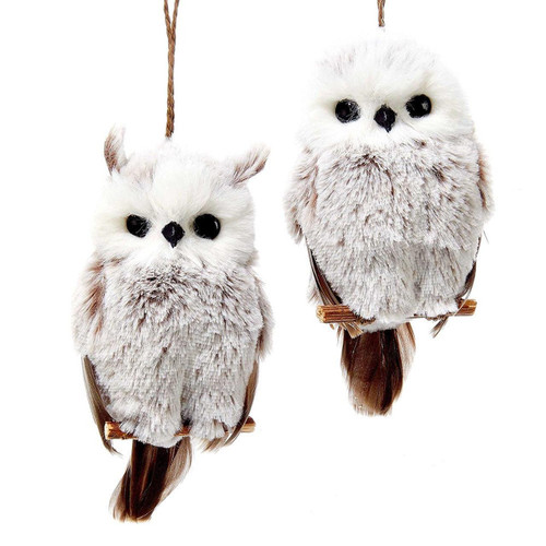 Brown and White Hanging Owl Ornaments, 2 Assorted