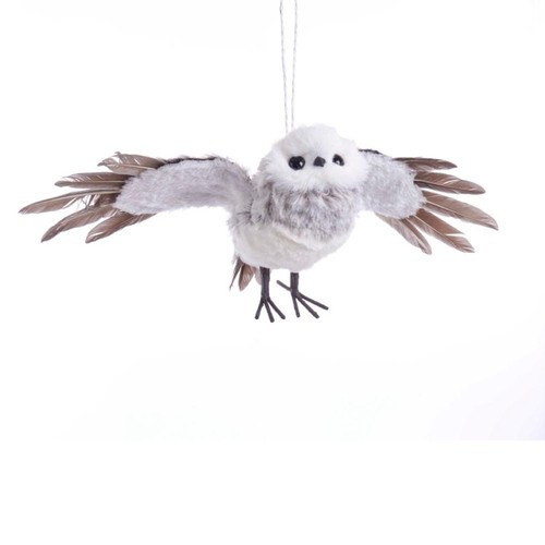 Grey With White Fur Flying Owl Ornament