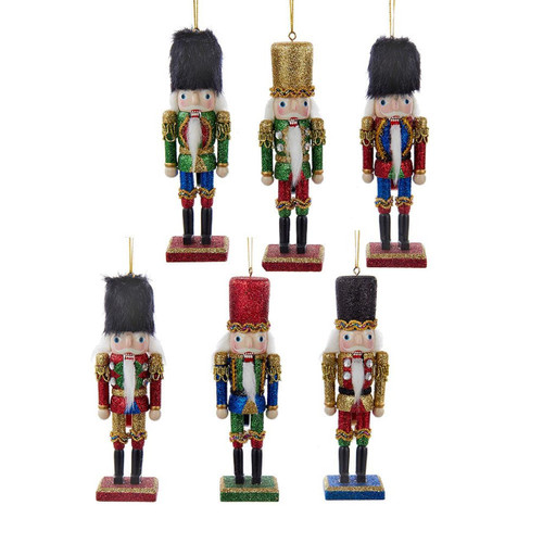 6“ Nutcrackers With Glitter Ornaments, 6 Assorted