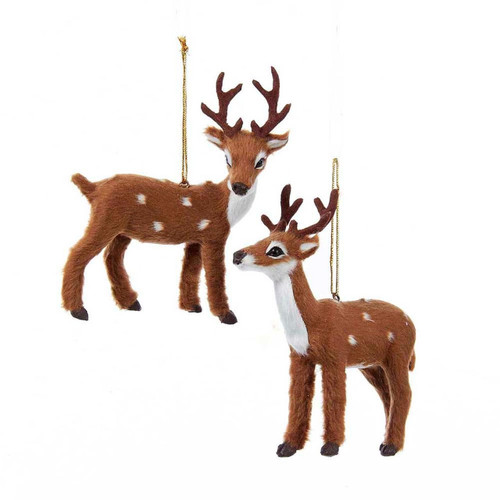 Plush Brown/White Reindeer Ornaments, 2 Assorted