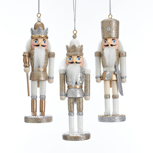 6“ Champagne, Silver and White Nutcracker Ornaments, 3 Assorted