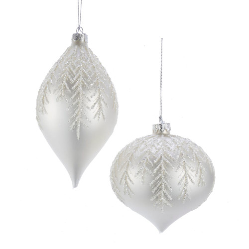 Glass Silver and White Onion and Drop Ornaments, 2 Assorted