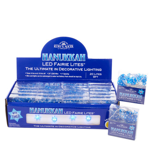 9' Battery Operated 20L Hanukkah LED Fairy Light Sets, 2 Assorted