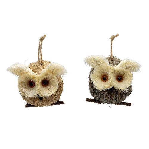 Sisal Round Owl Ornaments, 2 Assorted