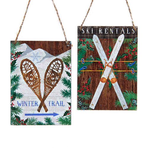 Wooden Skis & Snowshoes With Sayings Ornaments, 2 Assorted