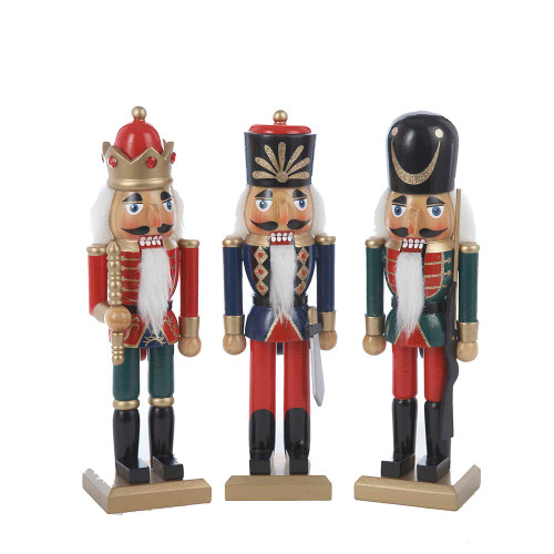 10“ Wooden Soldier Nutcrackers, 3 Assorted