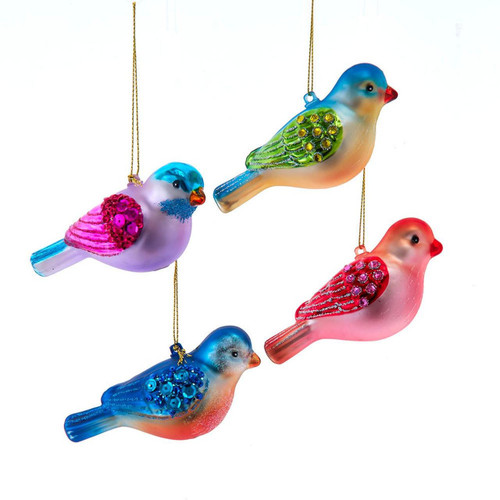 Glass Colorful Bird Ornaments, 4 Assorted