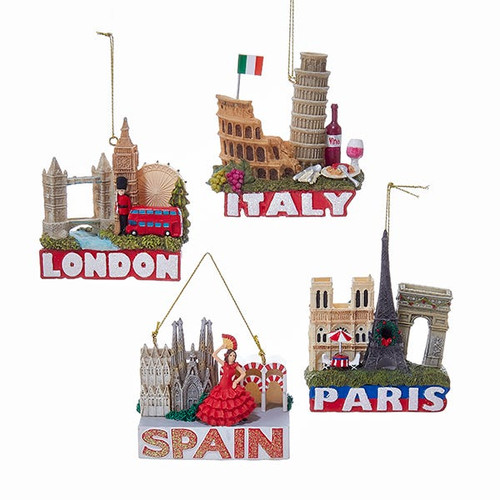 International Travel Destination Ornaments, 4 Assorted