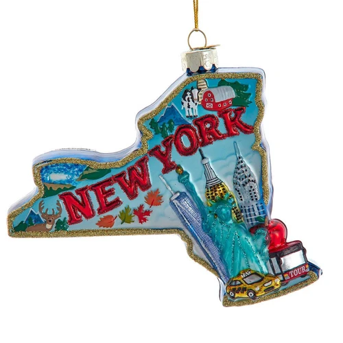 New York Cityscape Glass Map Ornament