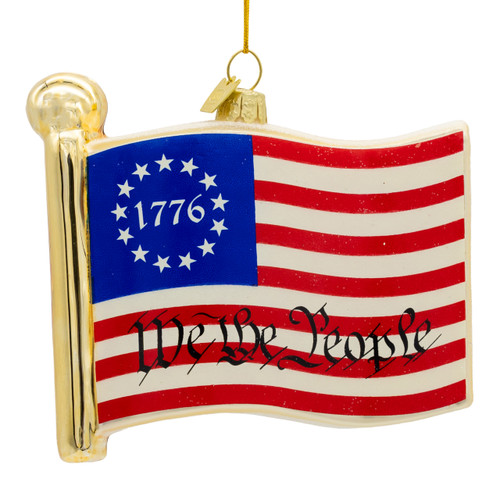 Glass "1776 We The People" American Flag Ornament