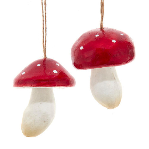 Red Mushroom Ornaments, 2 Assorted