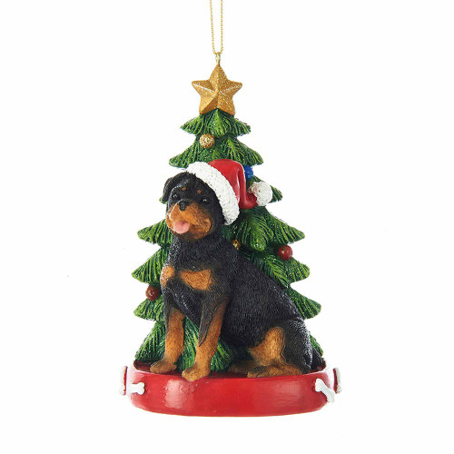 Rottweiler With Christmas Tree Ornament For Personalization