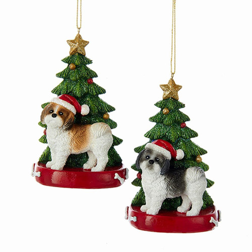 Shih-Tzu With Christmas Tree Ornaments For Personalization, 2 Assorted