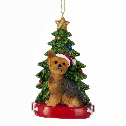 Yorkshire Terrier With Christmas Tree Ornament For Personalization