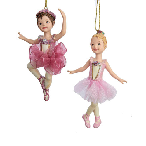 Red and Pink Ballet Girl Ornaments, 2 Assorted