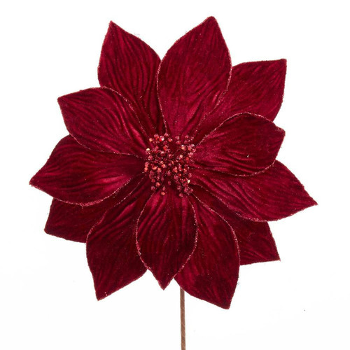 Burgundy Velvet Poinsettia Pick