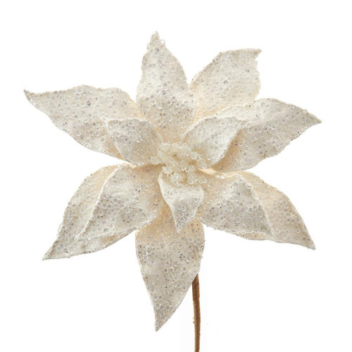 White Iced Poinsettia Pick