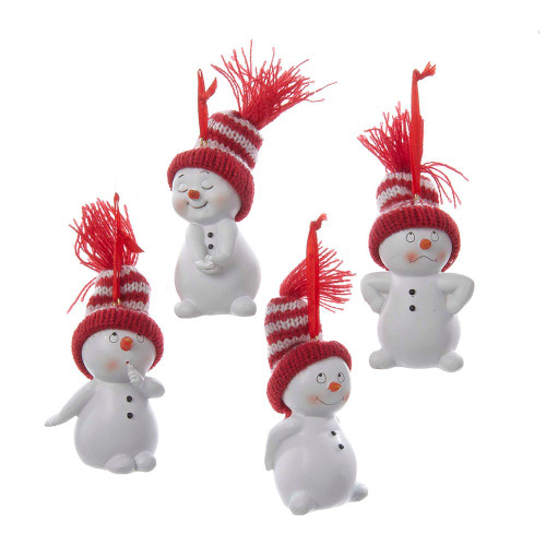 Snowman With Knitted Hat Ornaments, 4 Assorted