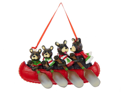Bear Family Of 4 In Canoe Ornament For Personalization