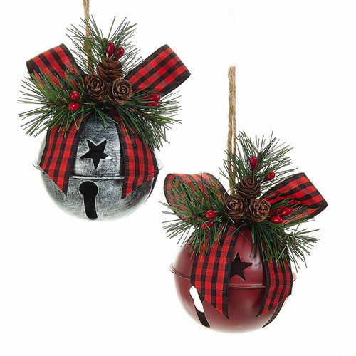 Red and Silver Bell Ornaments, 2 Assorted