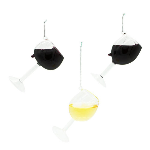 Glass Wine Glass Ornaments, 3 Assorted