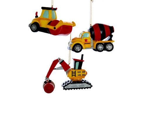 Construction Vehicle Ornaments, 3 Assorted