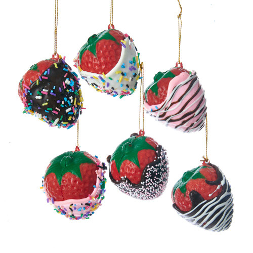 Chocolate Covered Strawberry Ornaments, 6 Assorted; 24 Piece Display Box