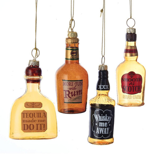 Glass Liquor Bottle Ornament, 4 Assorted