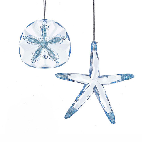 Light Blue Starfish and Seashell Ornaments, 2 Assorted