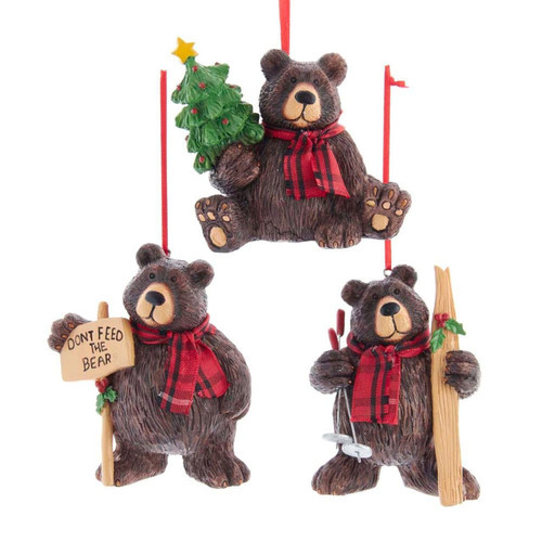 Lodge Brown Bear Ornaments, 3 Assorted