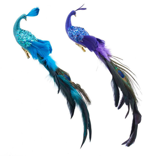 Feather Peacock Clip-On Ornaments, 2 Assorted
