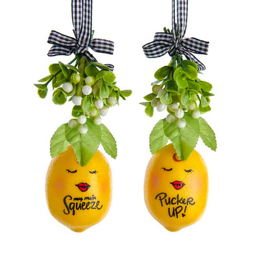 Lemon With Mistletoe Ornaments, 2 Assorted