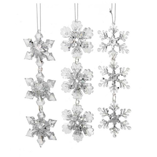 Ice Silver and Clear Snowflake Ornaments, 3 Assorted