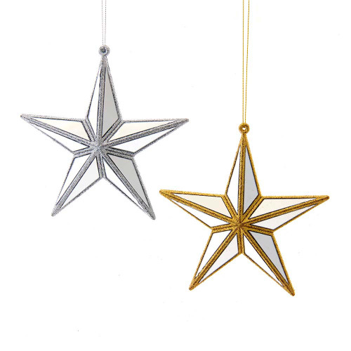 Gold and Silver Mirror Star Ornaments, 2 Assorted