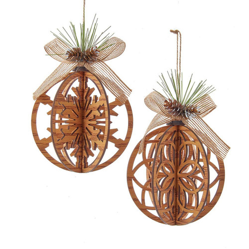 Wooden Cut-Out 3-D Ball Ornaments, 2 Assorted