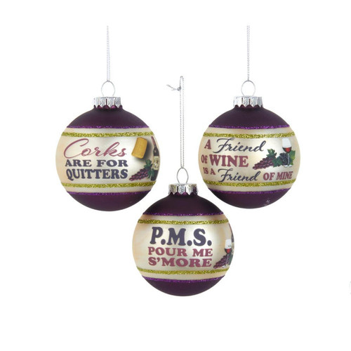 80MM Glass Wine Ball Ornaments, 3 Assorted