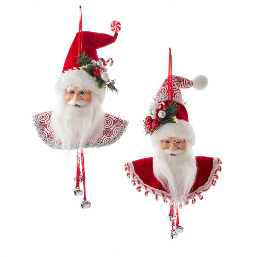 Peppermint Santa Head Ornaments, 2 Assorted