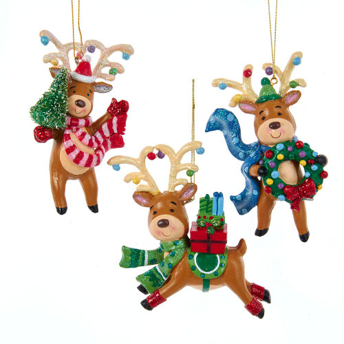 Multicolor Deer Ornaments, 3 Assorted