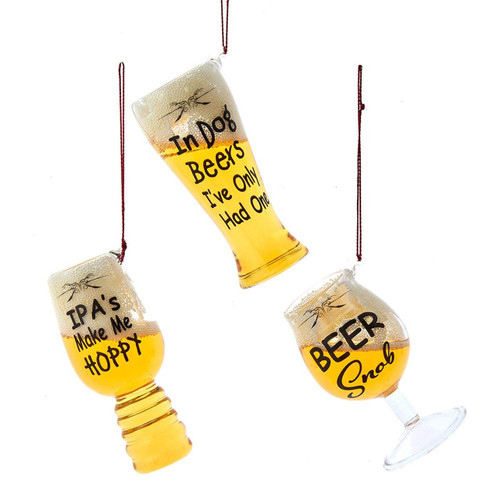 Glass Beer Glass With Sayings Ornaments, 3 Assorted